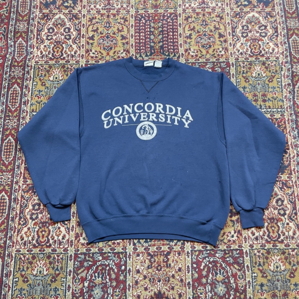 VTG 80s 90s MJ Soffe Concordia University Nebraska Sweatshirt Navy Blue M USA